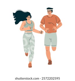 Sport with Man and Woman Character Running Engaged in Physical Activity Vector Illustration