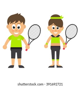 sport man and woman with tennis racket