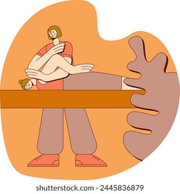 Sport massage technique. Treatment of muscles and soft tissues by professional therapist in spa. Design concept. Isolated flat vector illustration.