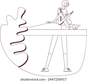 Sport massage technique. Treatment of muscles and soft tissues by professional therapist in spa. Contour drawing. Isolated vector illustration.