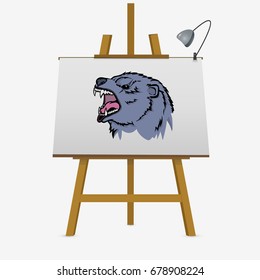 Sport maxon. Hand drawn bear head on easel. Vector illustration