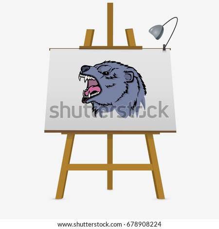 Sport maxon. Hand drawn bear head on easel. Vector illustration