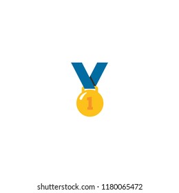 Sport medal for first place. Vector flat icon