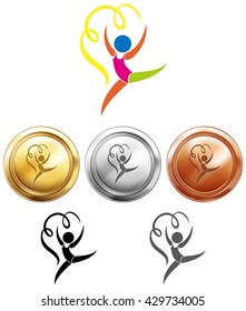Sport medals and gymnastics with ribbon illustration