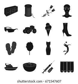 sport, medicine, transportation and other web icon in black style. food, furniture, clothing icons in set collection.