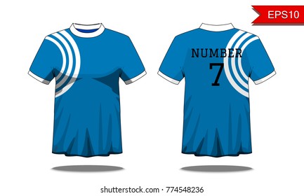 Sport Men's t-shirt with short sleeve in front and back view. Blue with white stripe and Editable color design. Mock up of sport wear concept. Sport and Fashion theme. EP10 Vector illustration.
