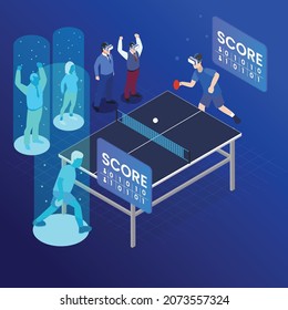 Sport metaverse table tennis virtual reality concept 3d isometric vector illustration concept for banner, website, landing page, ads, flyer template