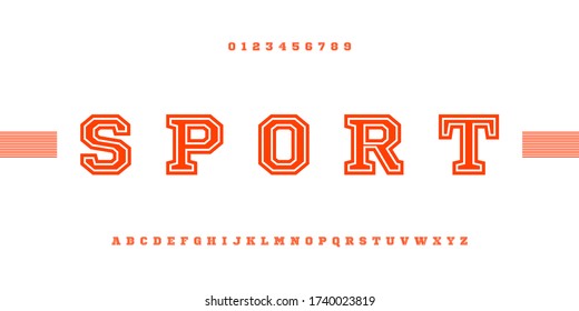 sport modern alphabet font letter and number