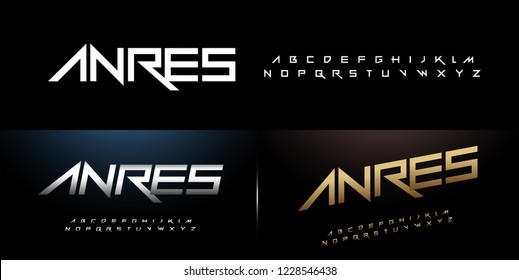 Sport Modern Alphabet Rock Font Silver And Gold Color. Technology Typography White And Golden Color Regular And Italic Fonts Uppercase. Vector Illustration