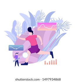 Sport Modern data analysis, finance statistic, data come out from phone, flat style illustration 