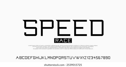 Sport modern font, regular san serif style of futuristic typeface alphabet, vector, typography. Sport font with fast speed or dynamic and letters,uppercase and number