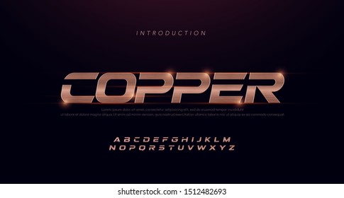 Sport Modern Italic Alphabet copper Font. Typography 3D stainless hairline copper fonts for technology, digital, movie, sport logo design. vector illustration