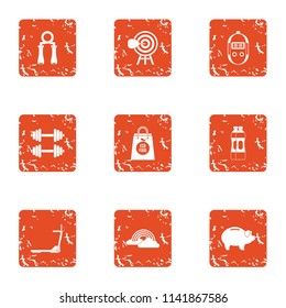 Sport month icons set. Grunge set of 9 sport month vector icons for web isolated on white background