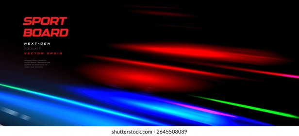 Luz de movimento desportivo listras fundo com linhas de velocidade dinâmica no escuro BG. Energia Power Backdrop para Corrida ou E-Sports, Tecnologia, Automotivo EV Ad, Techno EDM, Fitness Gym Promo. Ilustração de vetor