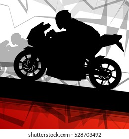 Sport motorbike rider and motorcycles silhouettes abstract illustration background vector