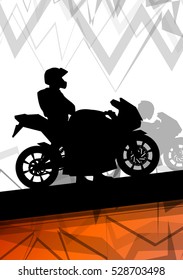 Sport motorbike rider and motorcycles silhouettes abstract illustration background vector