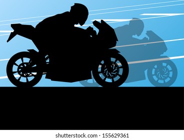 Sport motorbike riders and motorcycles silhouettes illustration background vector