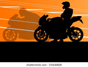 Sport motorbike riders and motorcycles silhouettes illustration background vector