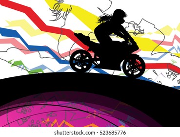 Sport motorbike riders and motorcycles silhouettes abstract illustration background vector