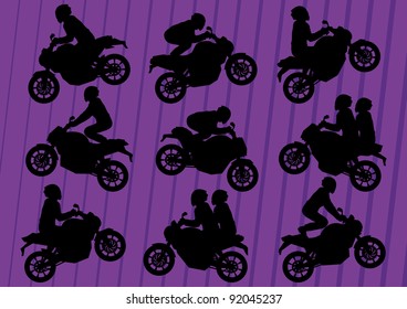 Sport motorbike riders silhouettes illustration collection background vector
