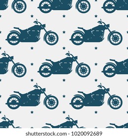 Sport motorbike silhouette and stars seamless pattern - motorcycle seamless texture design. Vector illustration