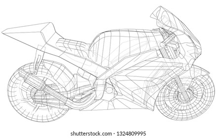 Sport Motorbike technical wire-frame. Vector rendering of 3d.