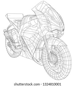 Sport Motorbike technical wire-frame. Vector rendering of 3d.