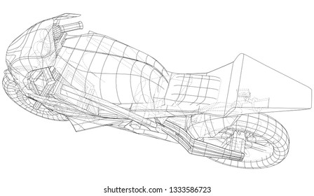 Sport Motorbike technical wire-frame. Vector rendering of 3d.