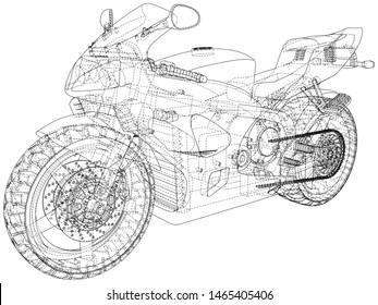 Sport Motorbike technical wire-frame. Vector rendering of 3d.