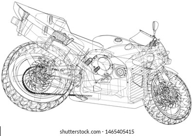 Sport Motorbike technical wire-frame. Vector rendering of 3d.
