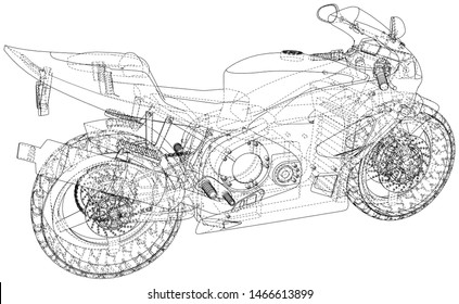 Sport Motorbike technical wire-frame. Vector rendering of 3d.