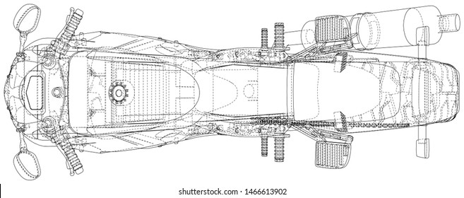 Sport Motorbike technical wire-frame. Vector rendering of 3d.