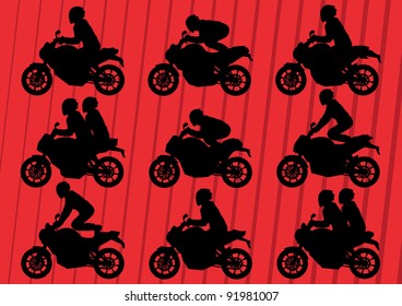 Sport motorbikes silhouettes illustration collection background vector