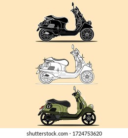 Sport Motorcycle Design or Vintage Army Green Colour Vector