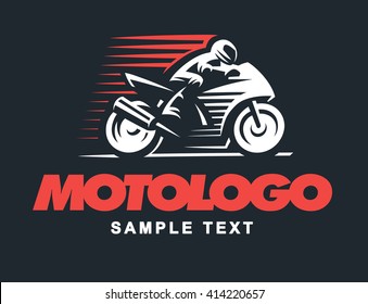 Sport motorcycle logo illustration on dark background