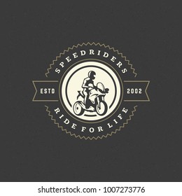 Sport motorcycle logo template vector design element vintage style for label or badge retro illustration. Motorcycle silhouette.