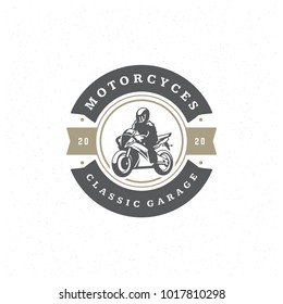 Sport motorcycle logo template vector design element vintage style for label or badge retro illustration. Motorcycle silhouette.