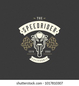 Sport motorcycle logo template vector design element vintage style for label or badge retro illustration. Motorcycle silhouette.