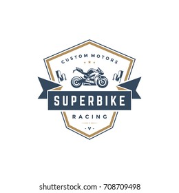 Sport motorcycle logo template vector design element vintage style for label or badge retro illustration. Motorcycle silhouette.