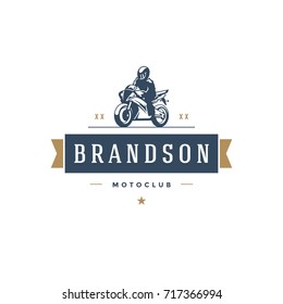 Sport motorcycle logo template vector design element vintage style for label or badge retro illustration. Motorcycle silhouette.