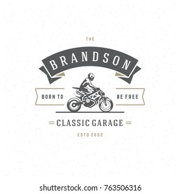 Sport motorcycle logo template vector design element vintage style for label or badge retro illustration. Motorcycle silhouette.