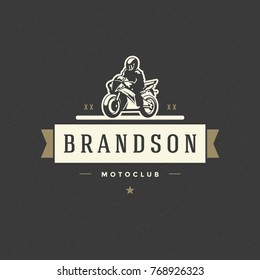 Sport motorcycle logo template vector design element vintage style for label or badge retro illustration. Motorcycle silhouette.