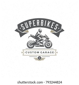 Sport motorcycle logo template vector design element vintage style for label or badge retro illustration. Motorcycle silhouette.