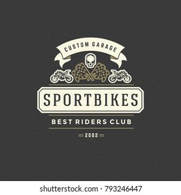 Sport motorcycle logo template vector design element vintage style for label or badge retro illustration. Motorcycle silhouette.