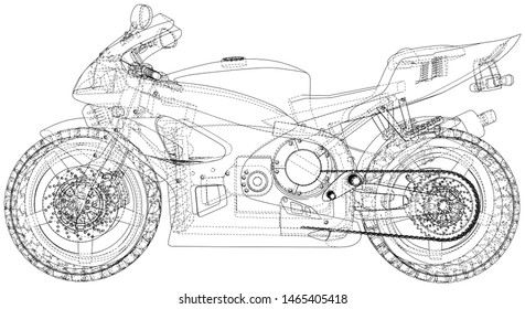 Sport motorcycle technical wire-frame. EPS10 format. Vector created of 3d.