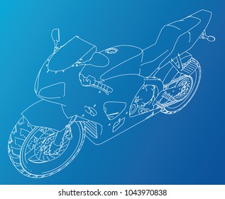 Sport motorcycle technical wire-frame. Vector illustration. Tracing illustration of 3d.