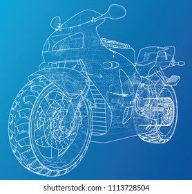 Sport motorcycle technical wire-frame. Vector illustration. Tracing illustration of 3d.