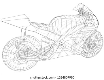 Sport motorcycle technical wire-frame. Vector illustration. Tracing illustration of 3d.