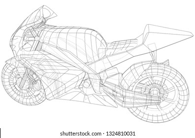 Sport motorcycle technical wire-frame. Vector illustration. Tracing illustration of 3d.