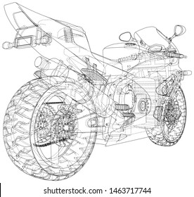 Sport motorcycle technical wire-frame. Vector illustration. Tracing illustration of 3d.